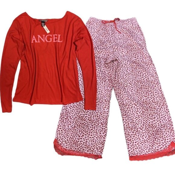 Victorias Secret Soft long sleeve Angel top & Foil Dot Leopard Print pajama set - Picture 1 of 5